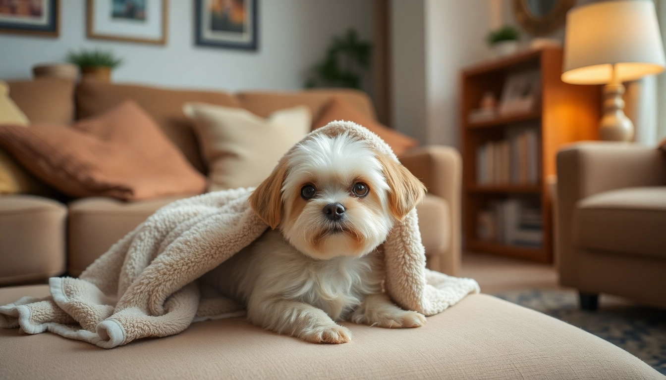 Pamper your pet with a soft and fluffy towel in a cozy living room atmosphere.