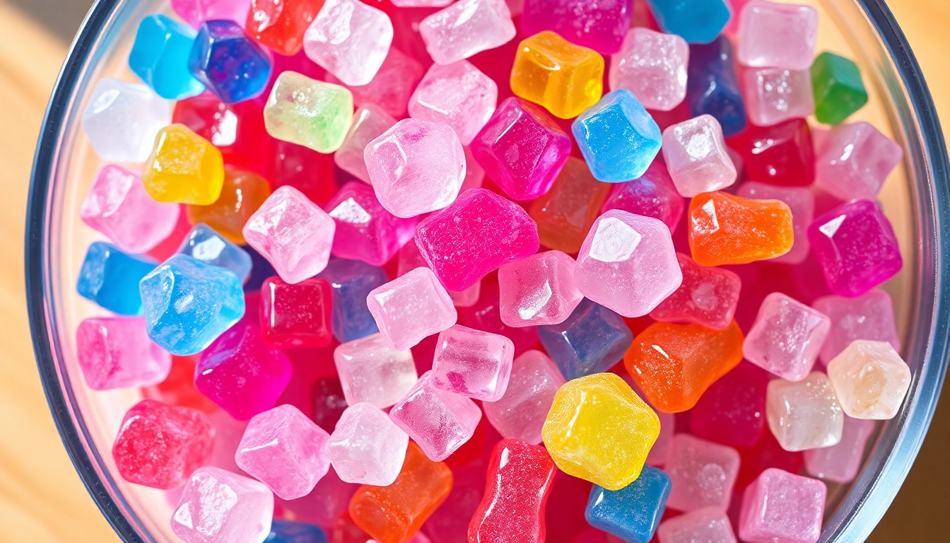 Indulge in the exquisite flavors of crystal candy sparkling in assorted colors.