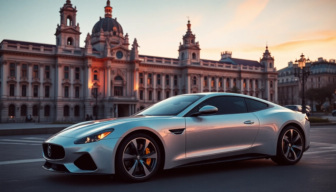 Experience the luxury hire chauffeur Madrid with a premium vehicle parked at a Madrid landmark.