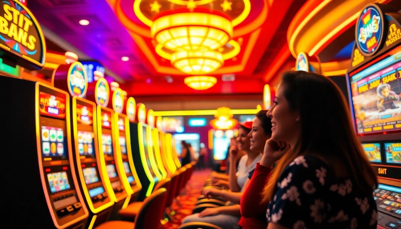 Engage with the excitement of slot online gaming amidst bright, animated casino surroundings.