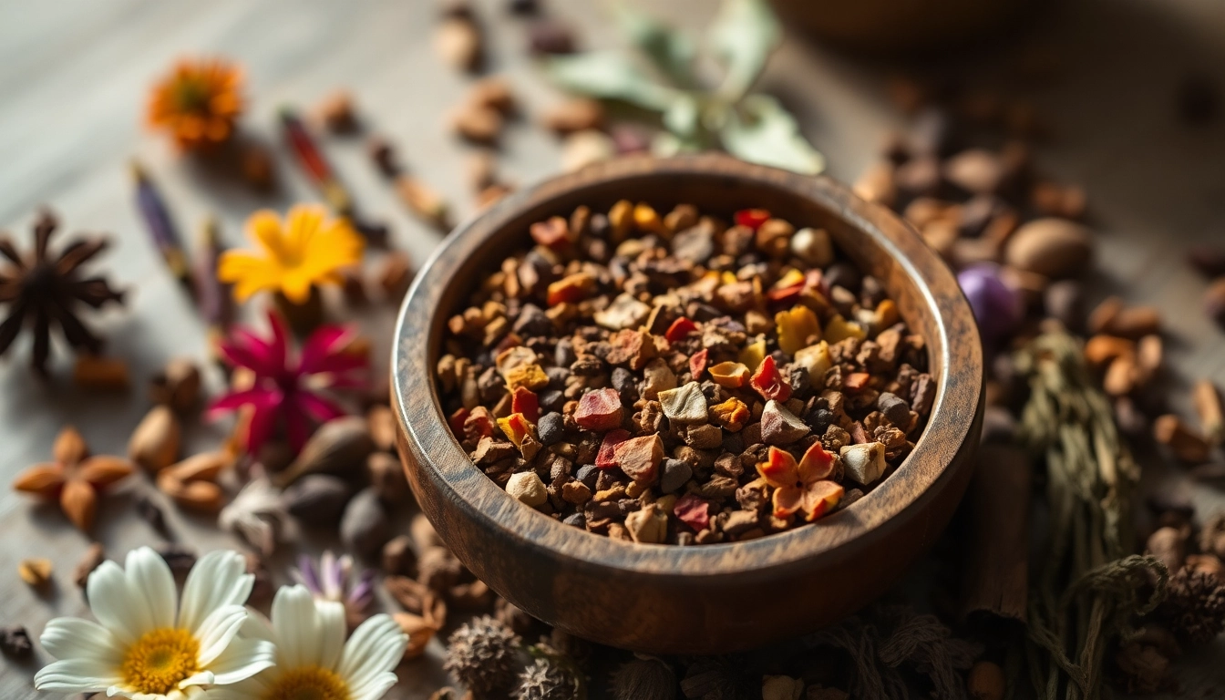 Explore a vibrant alternative smoking blend in a rustic bowl, showcasing its rich herbs and textures.