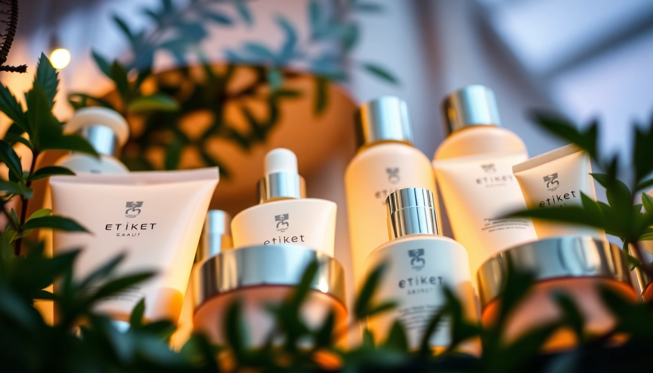 Showcase elegant etiket skincare products highlighting their luxurious packaging and textures.