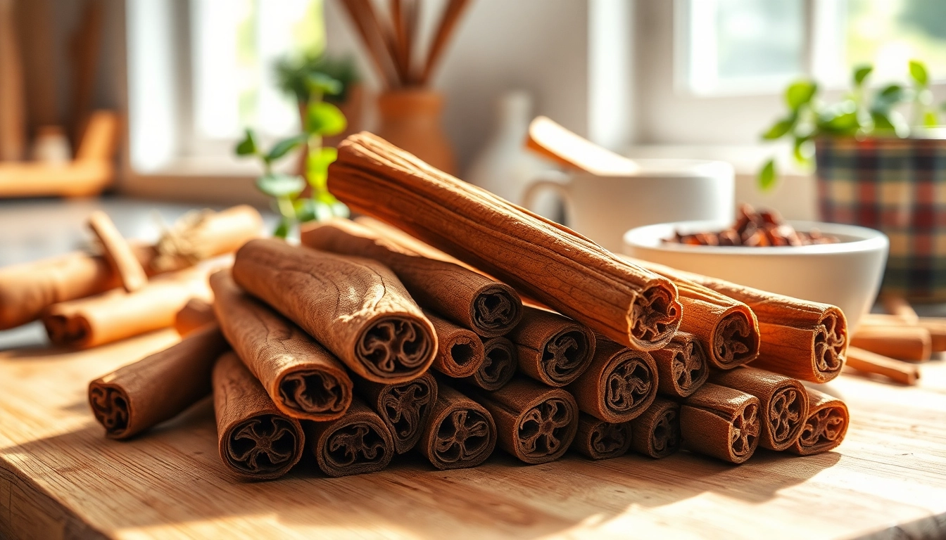 Cinnamon Bark displayed on a wooden cutting board, showcasing its rich texture and color.