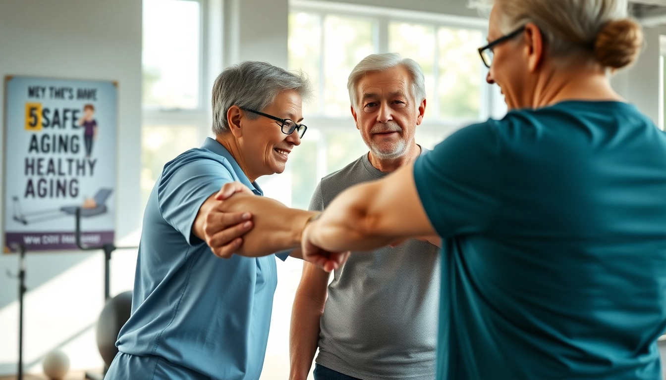 Senior Fitness trainer Jersey City guiding older adults in fitness activities in a bright gym.