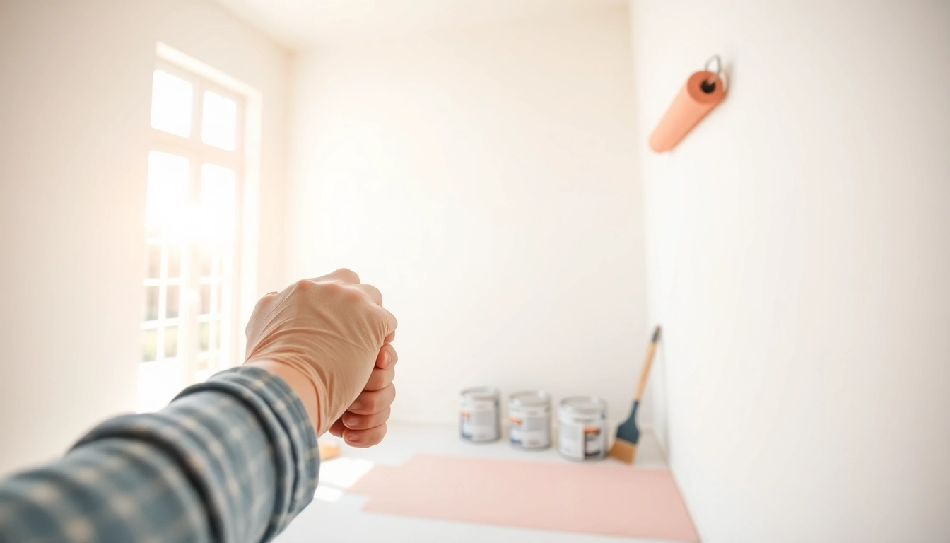 Painter skillfully performing drywall painting with vibrant colors and a smooth finish.