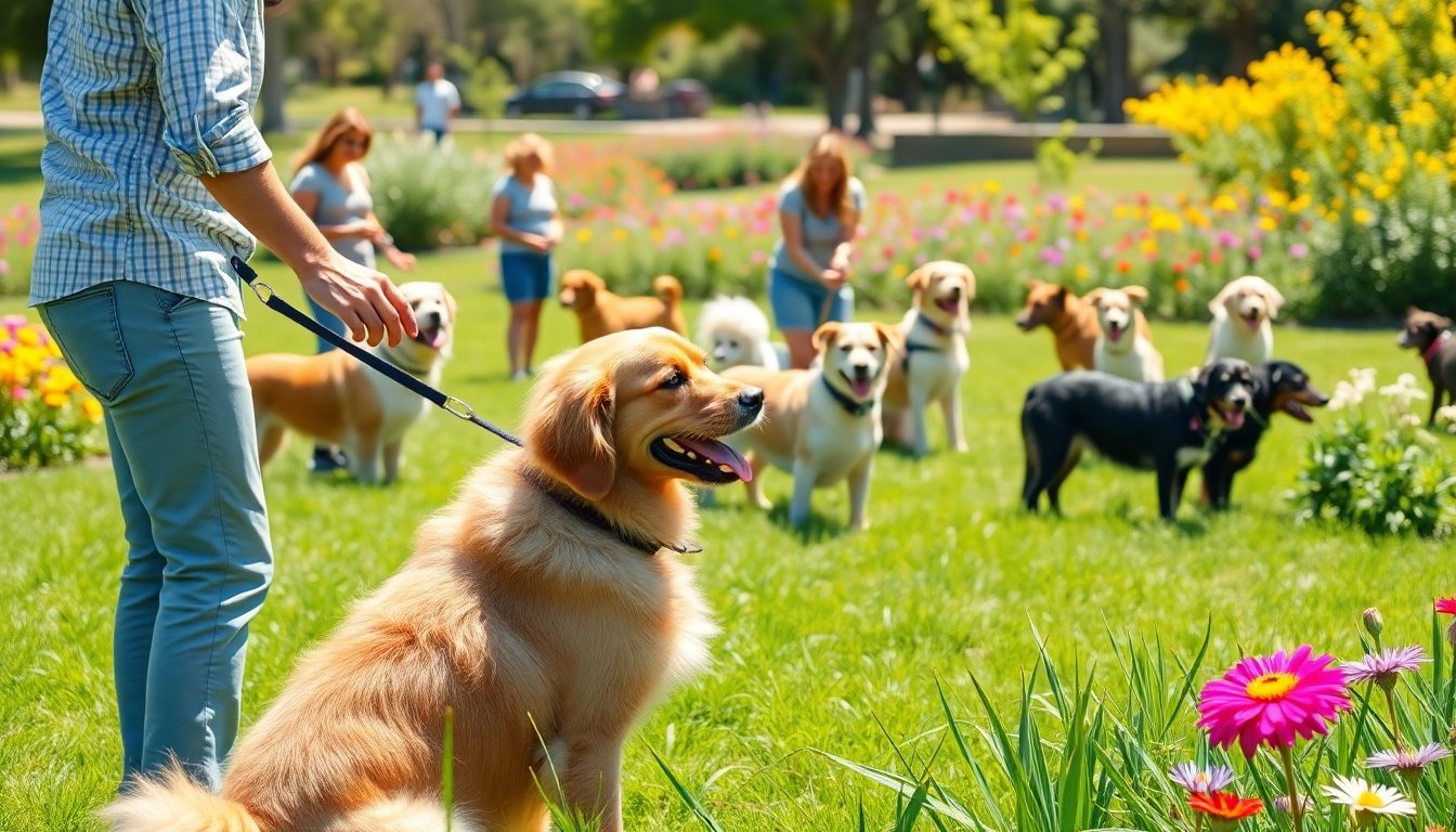Engaging dog training session in Irvine, showcasing positive reinforcement methods with trainers and dogs.