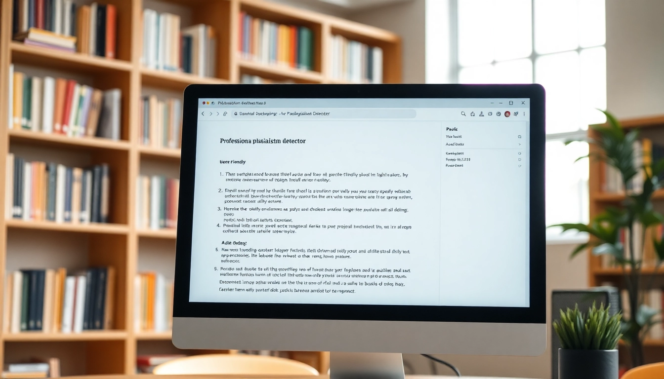 Utilizing a plagiarism detector tool on a computer screen in an academic environment.
