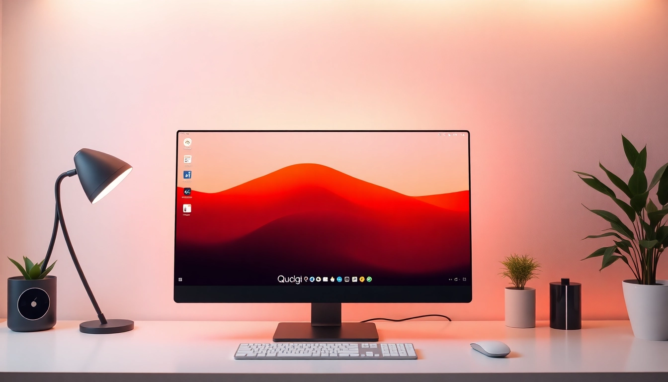 View the quickq官网 interface on a modern desktop setup with a sleek design and ambient lighting.