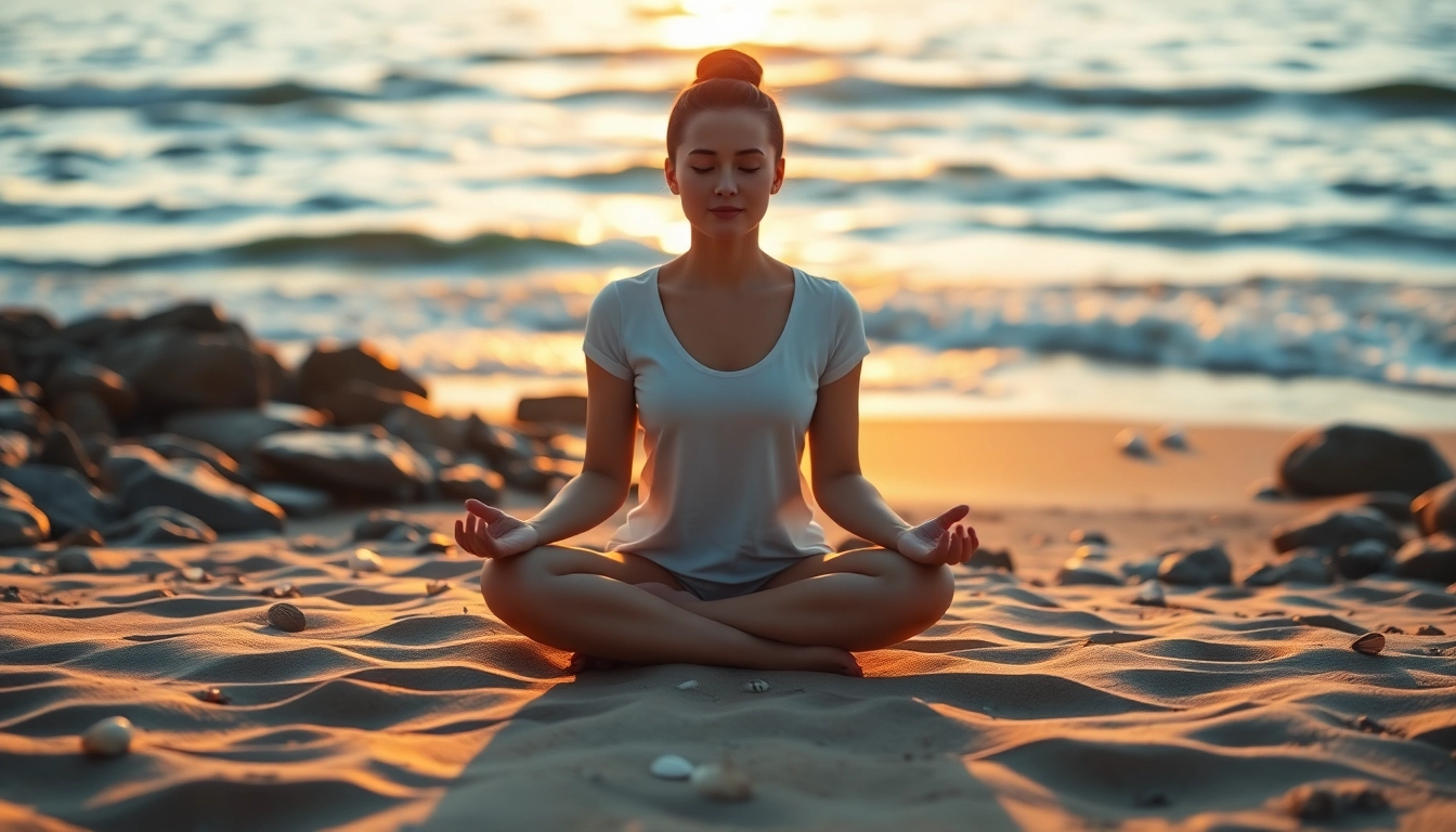 A peaceful scene of meditation by the beach, focusing on dealing with anxiety during self-reflection.