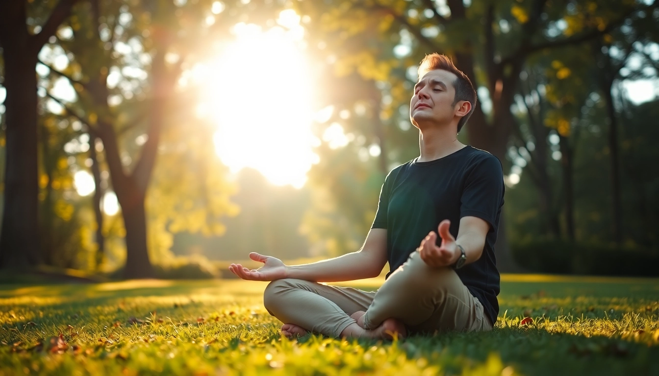 Individual meditating in nature to alleviate dealing with anxiety and promote relaxation.