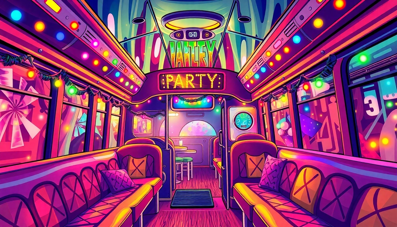 Experience the vibrant atmosphere of an atlanta party bus featuring lively decor and colorful lights.