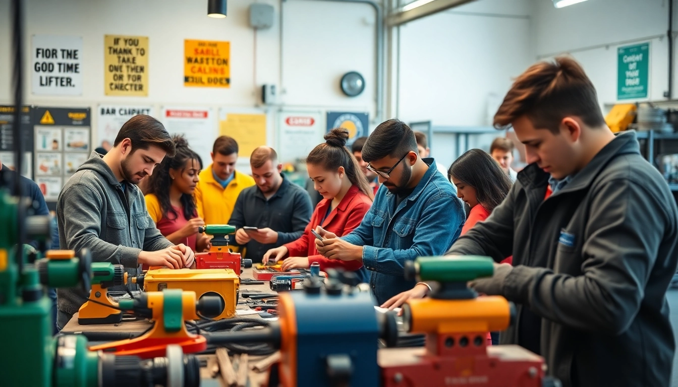 Students at a trade school in Knoxville, TN, engaged in hands-on training with tools and equipment.