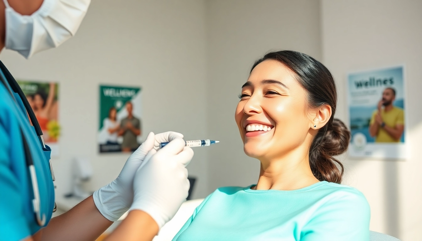 Patient receiving an Injectable Weight Loss treatment in a welcoming clinic atmosphere.