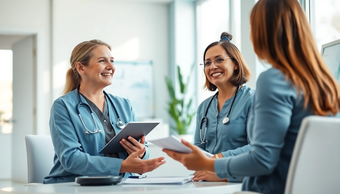 Clients discussing personalized plans at a medical weight loss center with a professional provider.