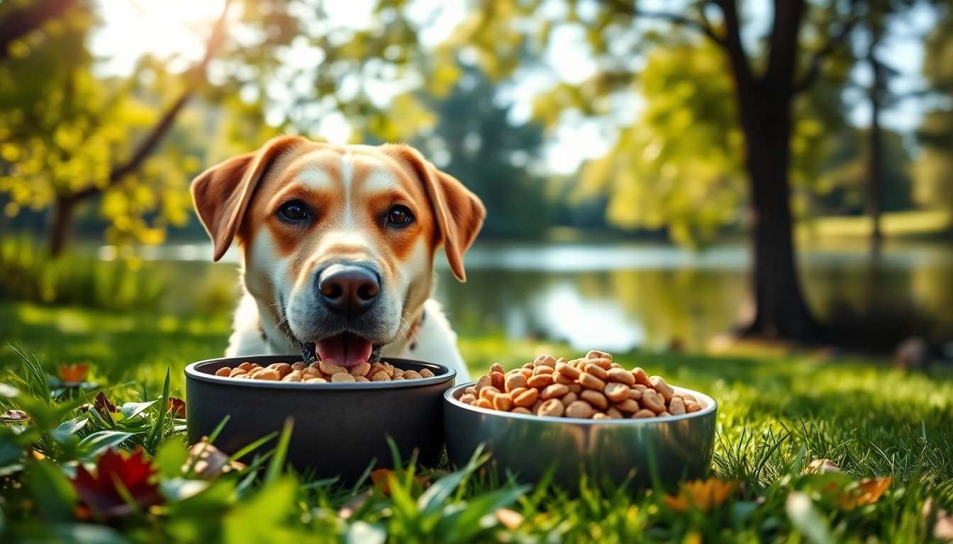 Happy dog enjoying nature's blend dog food canada in a vibrant outdoor setting.