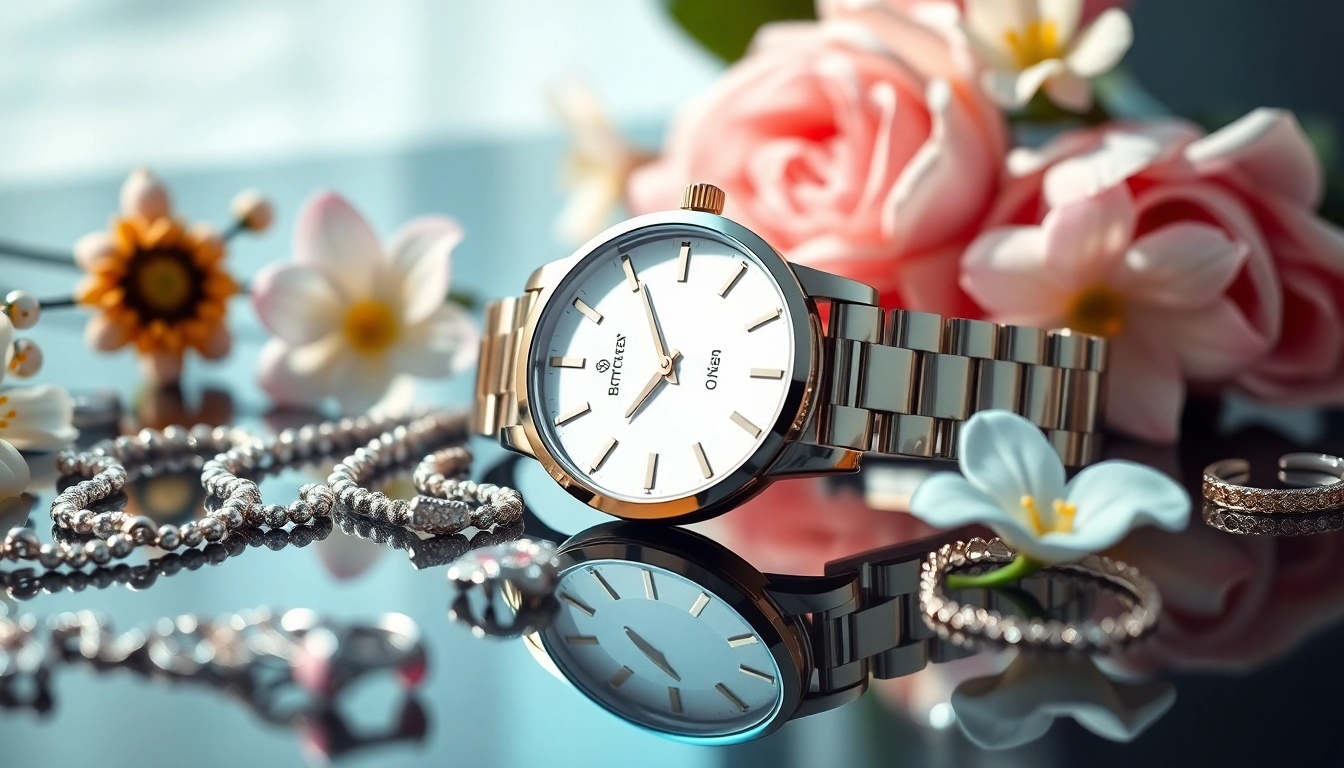 Damen Armbanduhren elegant und stilvoll präsentieren sich umgeben von Schmuck.