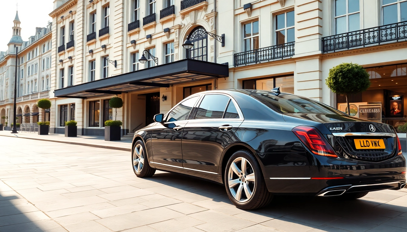 Professional chauffeur hire london service outside a luxury hotel in London.