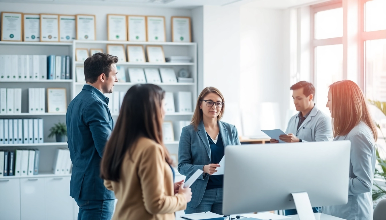 Showcasing QSM document clearing services with a professional team collaborating effectively in a bright office.