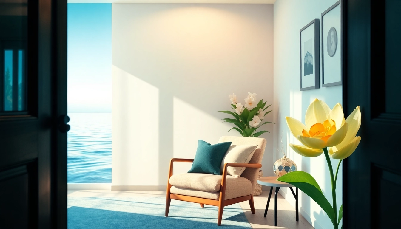 Healing trauma journey in a peaceful therapist's office with calming ambiance and inviting visuals.
