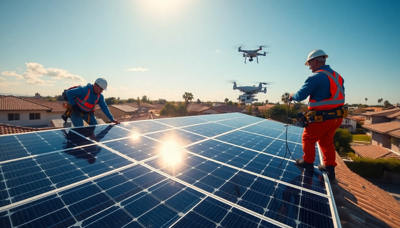Professional solar panel cleaners Phoenix efficiently maintaining solar panels on a rooftop.