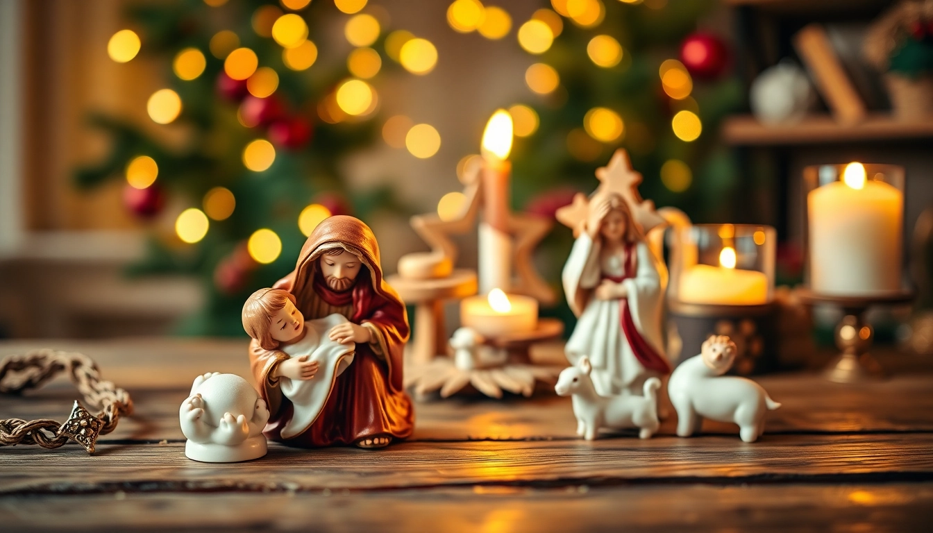 Handcrafted Nativity sets beautifully displayed, capturing the essence of the Christmas season.